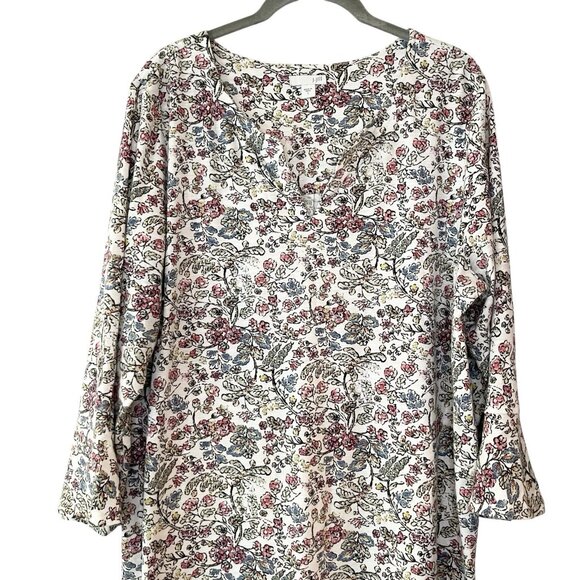 J. Jill Floral Print Ivory Cotton Modal Rayon Soft Knit Stretch Tunic Top Size L - Picture 2 of 8
